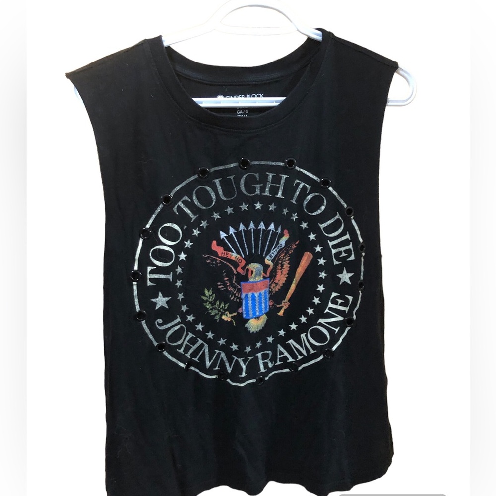 Johnny Ramone Too Tough to Die sleeveless tee Cinder Block with eyelet front L